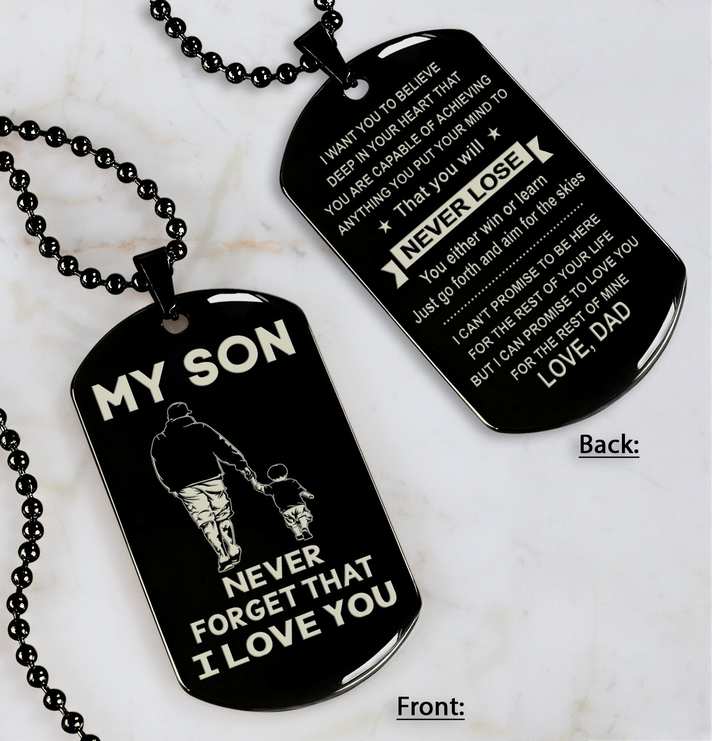 DRB Personalized Double Sided Dog Tag To My Son Never Forget That I Love You - You Will Never Lose You Either Win Or Learn