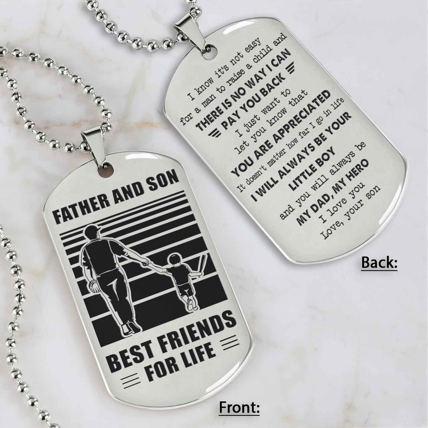Customized Family Double Side Dog Tag Father And Son Best Friend For Life I Know It's Not Easy - I Will Always Be Your Little Boy Gift From Son To Dad Father's Day Gift