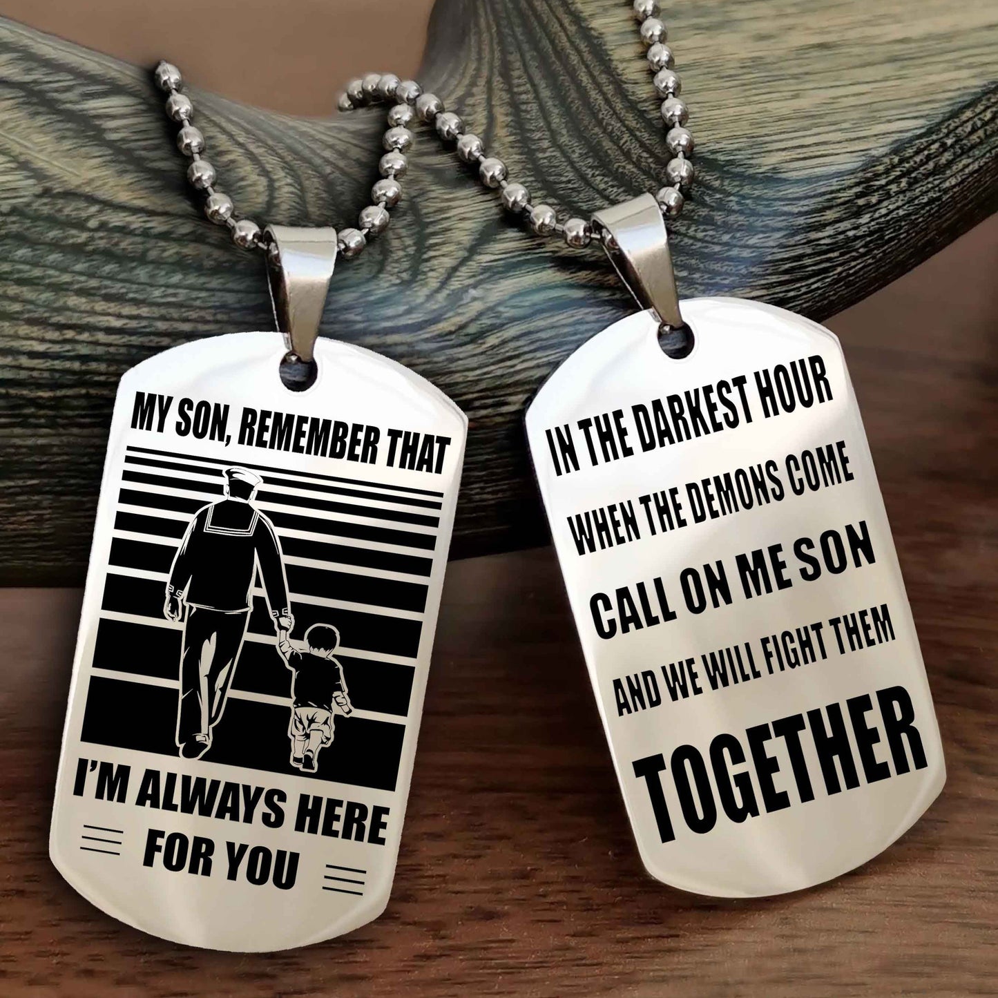 Biker Personalized Double Sided Dog Tag My Son Remember That I Will Always Here Call On Me Son And We Will Fight Them Together