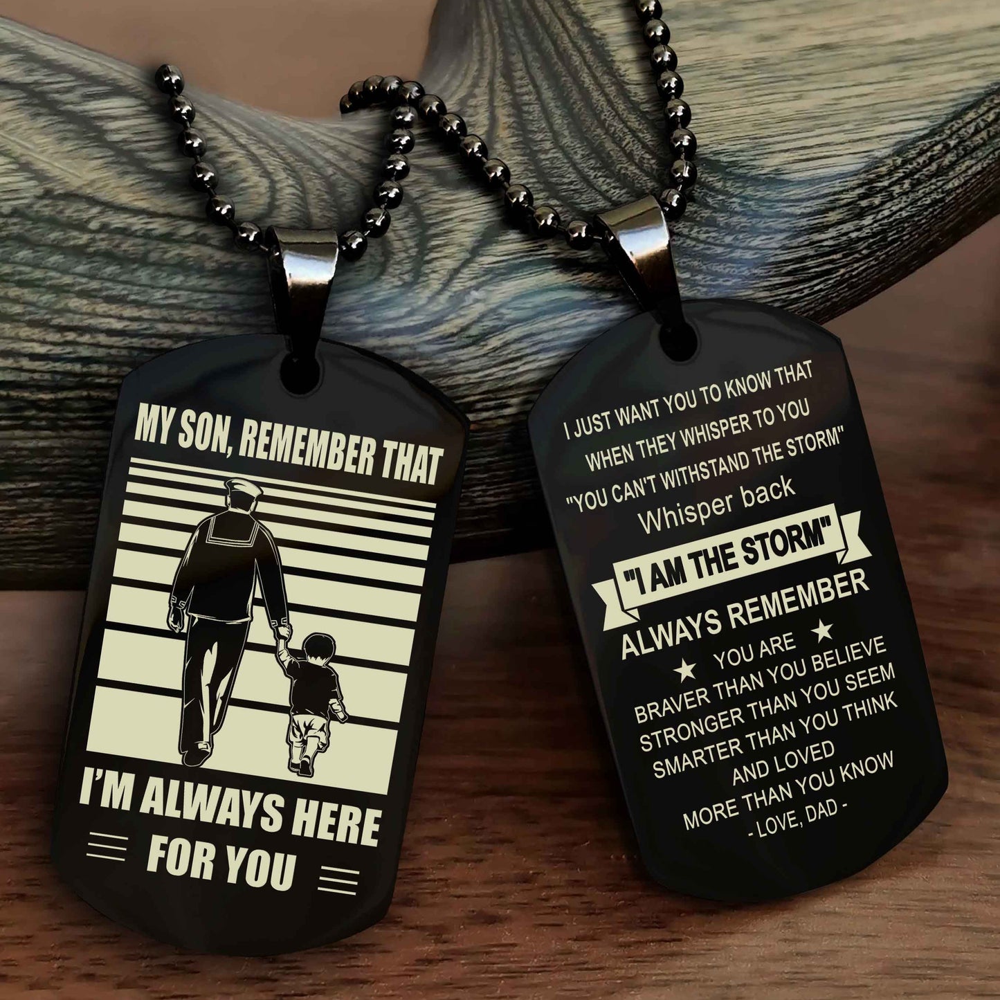Biker Personalized Double Sided Dog Tag My Son Remember That I Will Always Here Whisper Back I Am The Storm