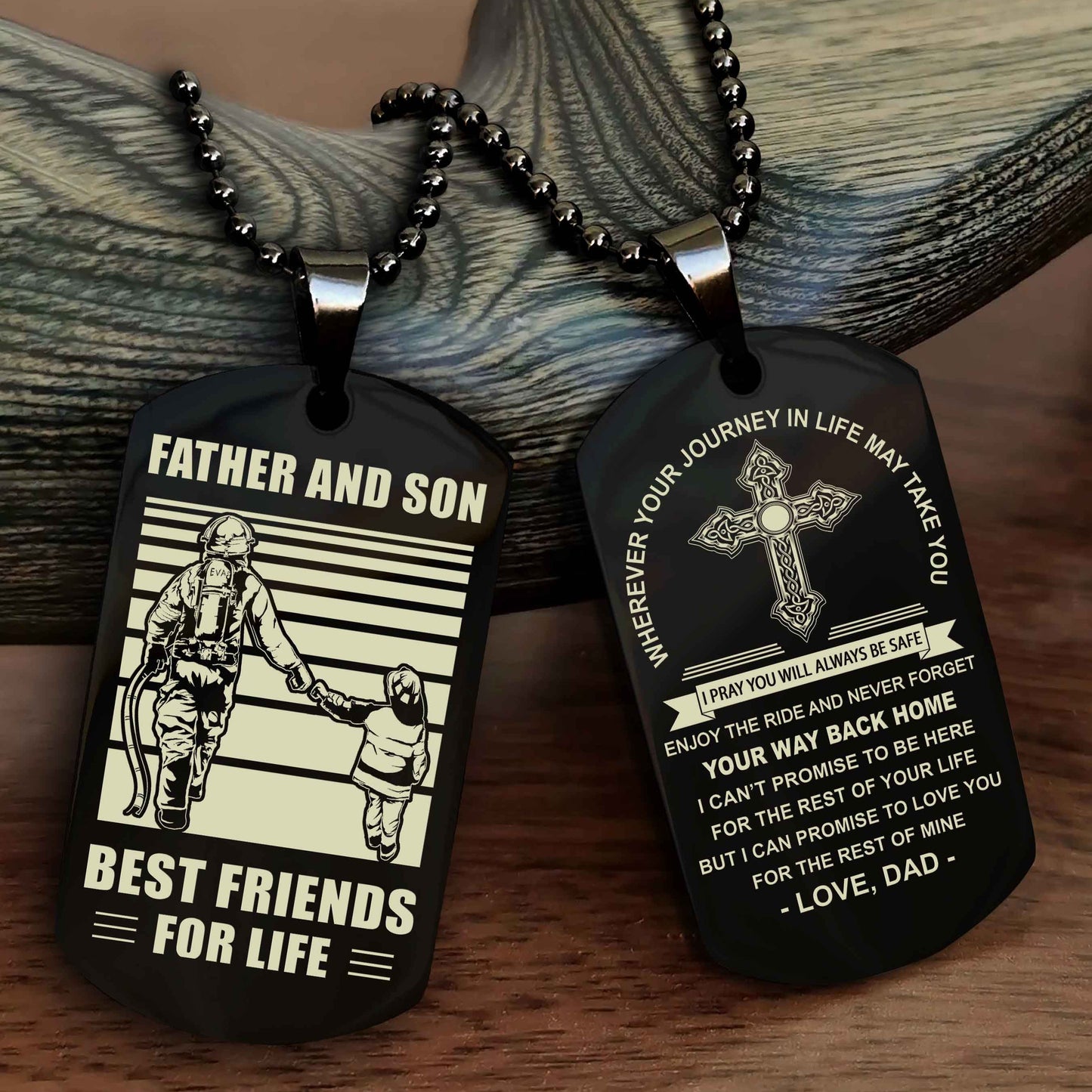 DRB Cross Double Sided Dog Tag Father And Son Best Friend For Life - Gift For Son Never Forget Your Way Back Home