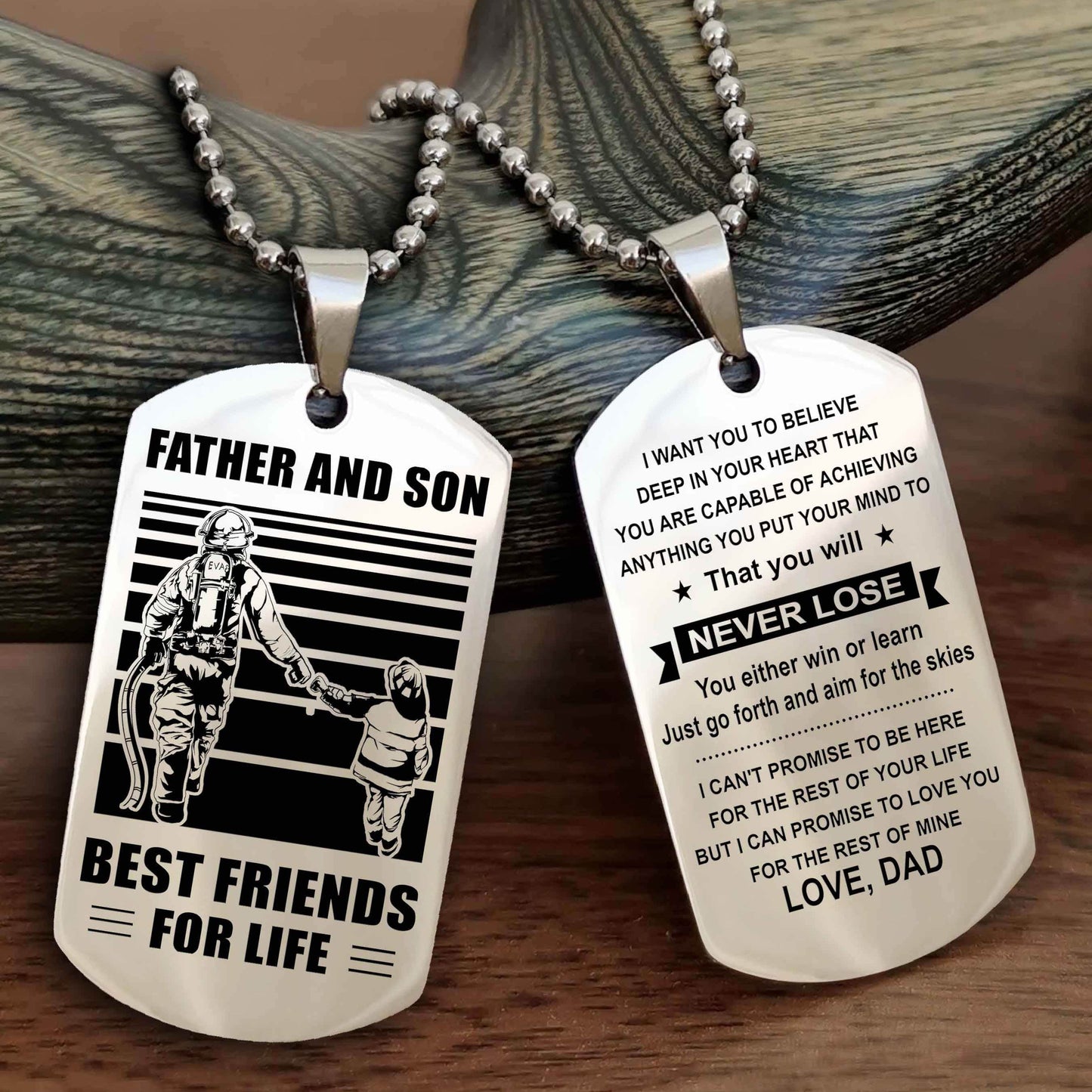 DRB Personalized Double Sided Dog Tag Silver To My Son I Love You - You Will Never Lose You Either Win Or Learn From Dad To Son