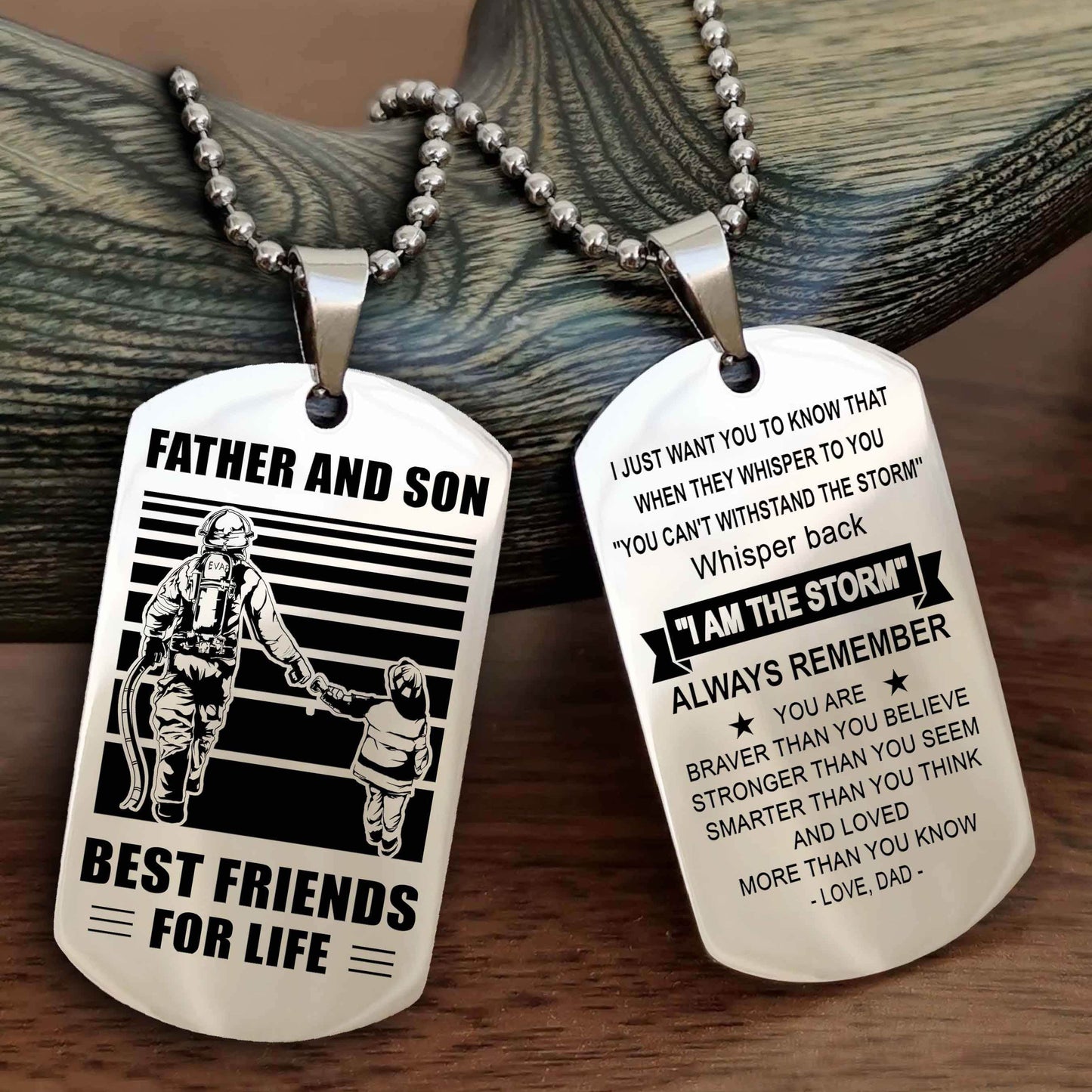 DRB Personalized Double Sided Dog Tag Silver To My Son I Love You - Whisper Back I'm The Storm