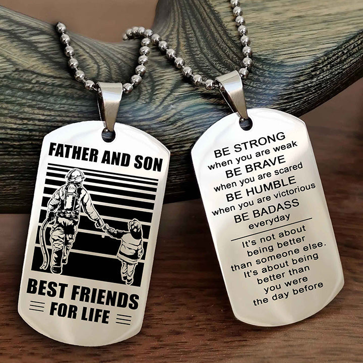 DRB Personalized Double Sided Dog Tag Silver To My Son I Love You - Be Strong When You Are Weak Gift From Dad To Son