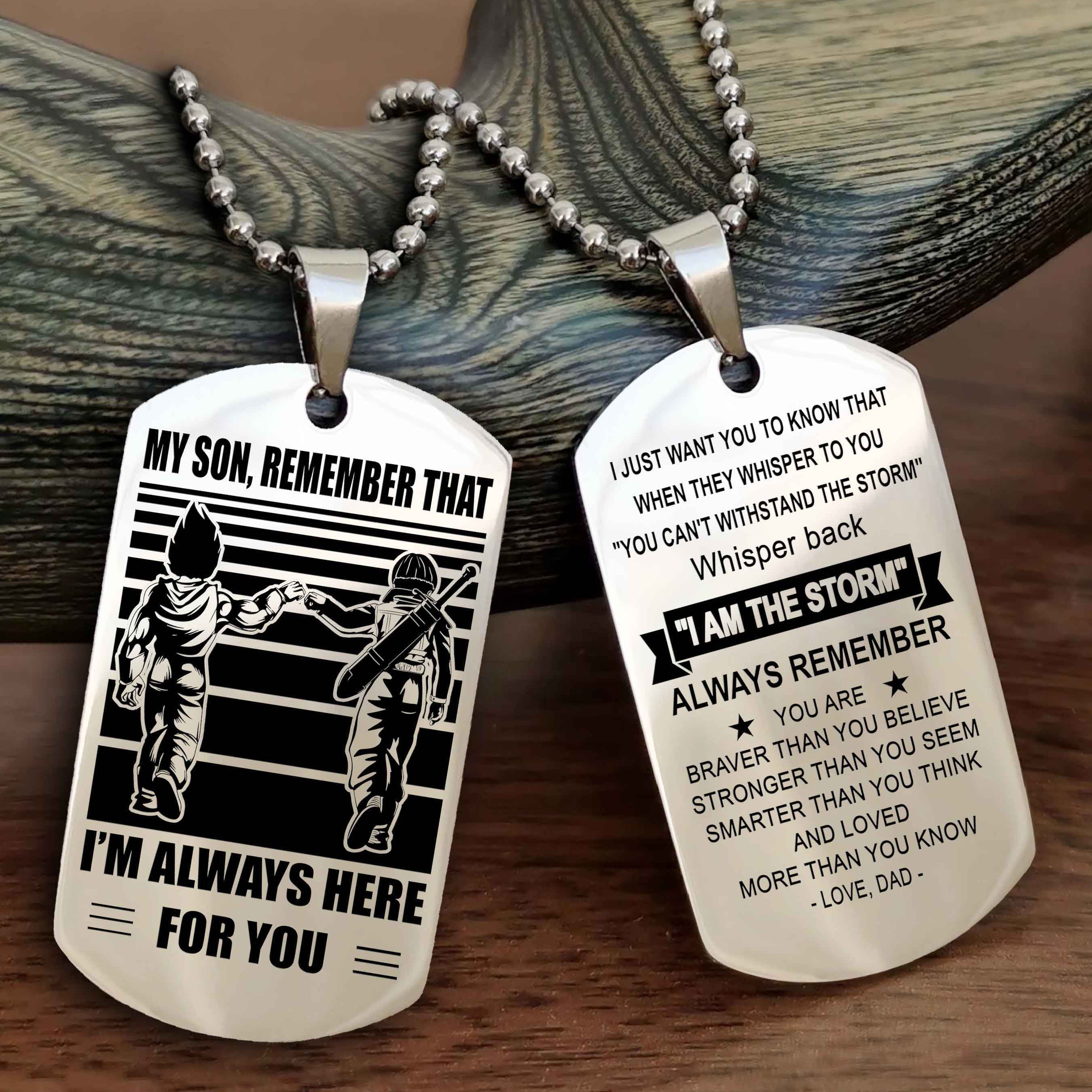 Biker Personalized Double Sided Dog Tag My Son Remember That I Will Always Here Whisper Back I Am The Storm