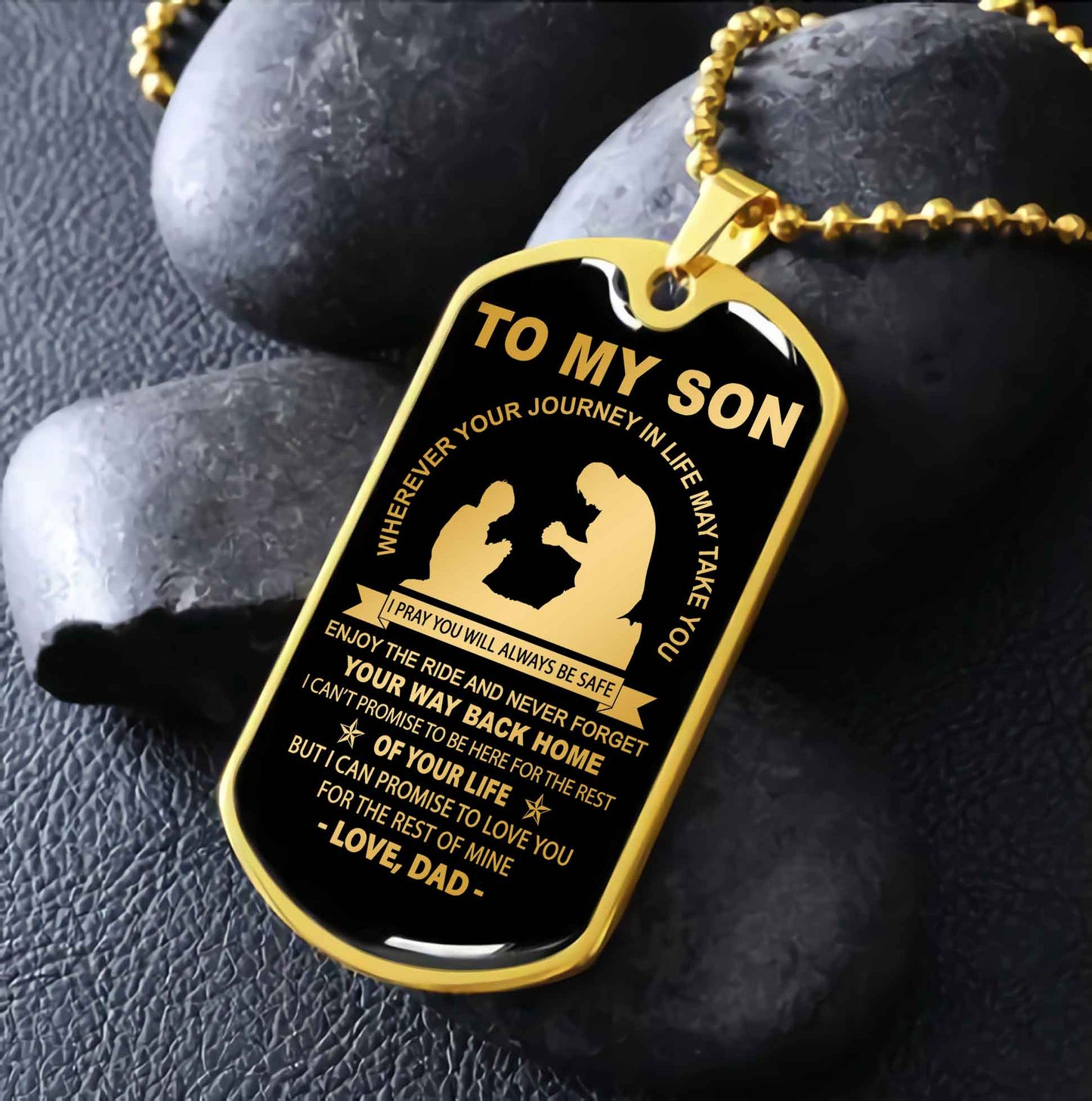 DRB Military Chain 18K Gold Plated Silver Plated To My Son Never Forget Your Way Back Home