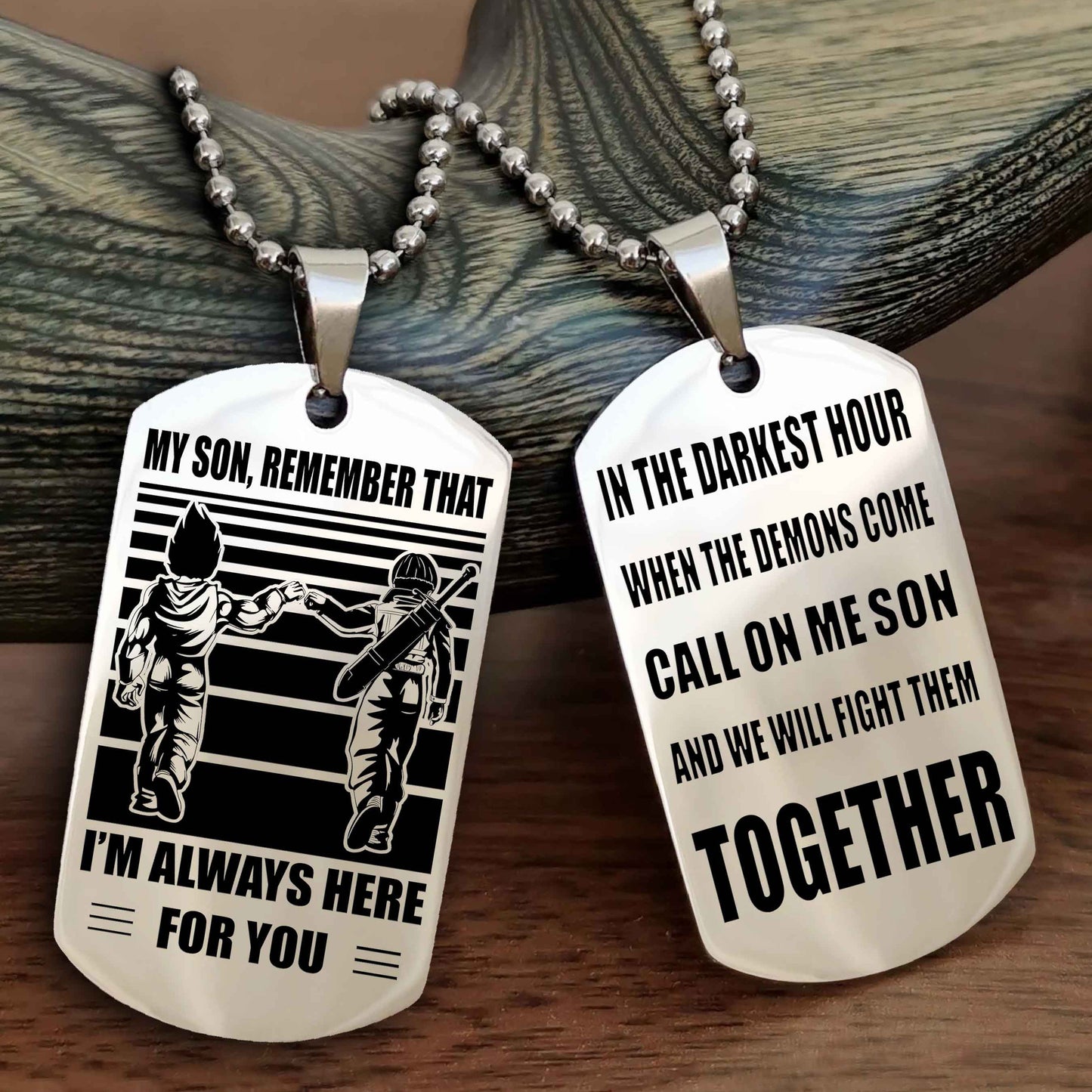Biker Personalized Double Sided Dog Tag My Son Remember That I Will Always Here Call On Me Son And We Will Fight Them Together