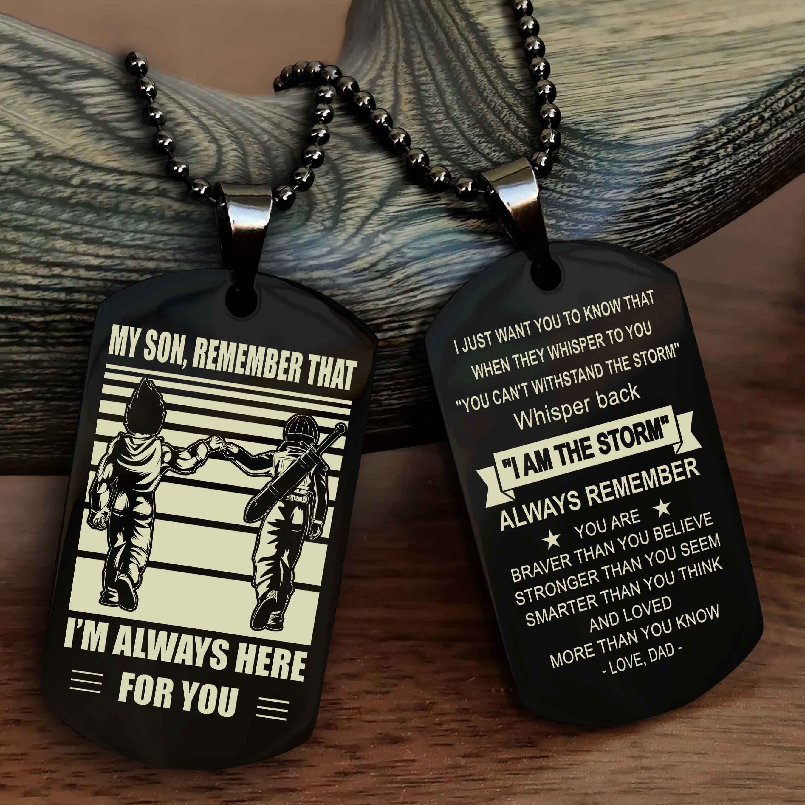 Biker Personalized Double Sided Dog Tag My Son Remember That I Will Always Here Whisper Back I Am The Storm