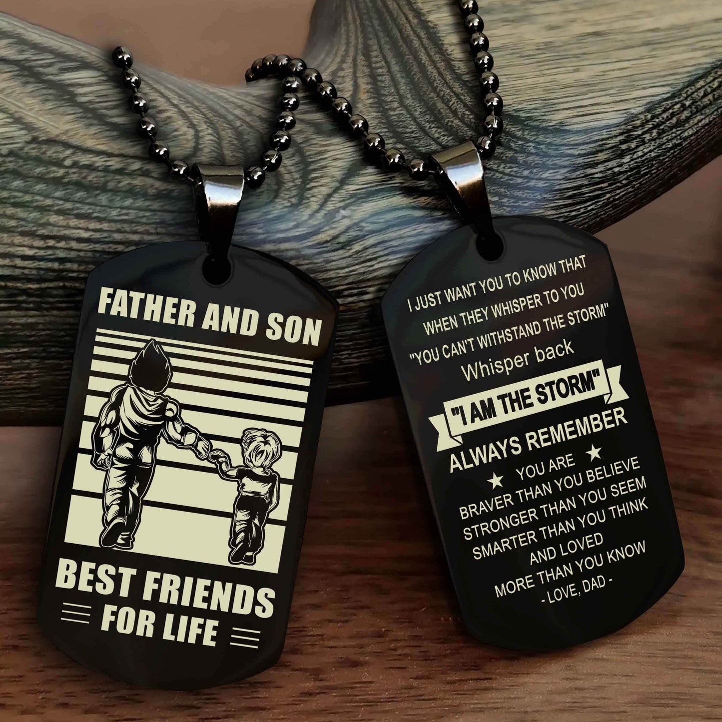 DRB Personalized Double Sided Dog Tag Silver To My Son I Love You - Whisper Back I'm The Storm