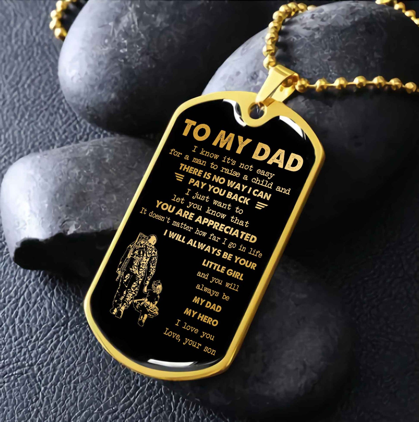 Dragon B GK-Father and Son- Millitary Chain 18K Gold Plated To My Dad I Know It's Not Easy - I Will Always Be Your Little Boy Gift From Son To Dad Father's Day Gift