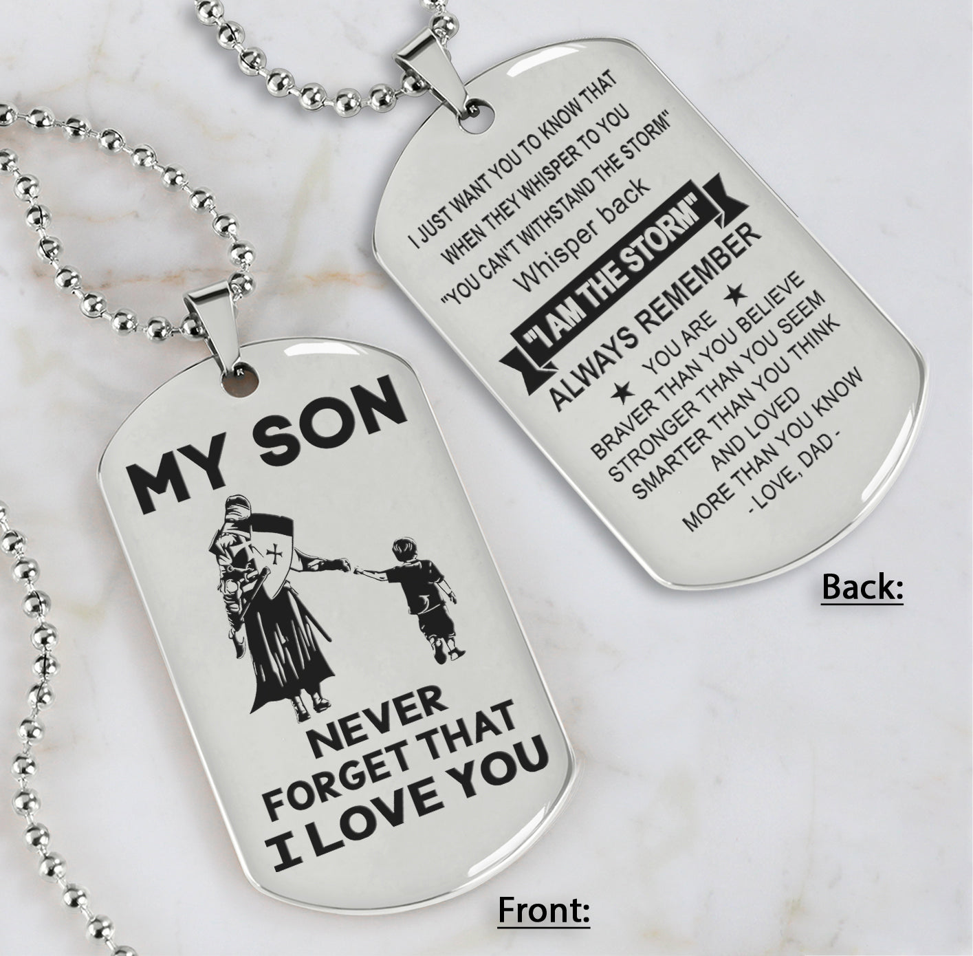 DRB Personalized Double Sided Dog Tag To My Son Never Forget That I Love You - Whisper Back I'm The Storm