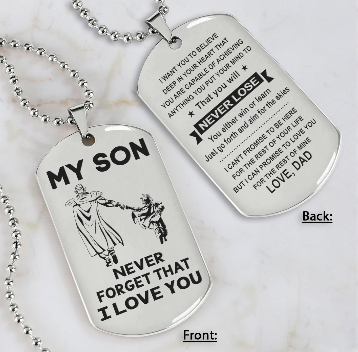 DRB Personalized Double Sided Dog Tag To My Son Never Forget That I Love You - You Will Never Lose You Either Win Or Learn