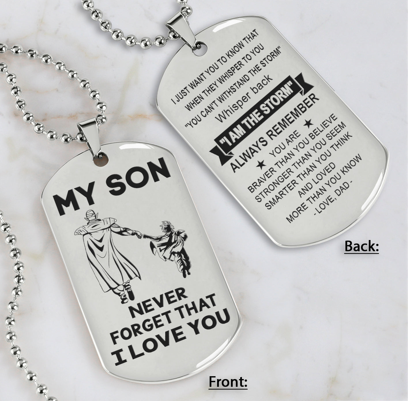 DRB Personalized Double Sided Dog Tag To My Son Never Forget That I Love You - Whisper Back I'm The Storm