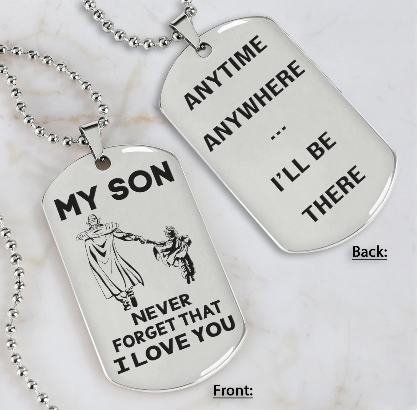 DRB Personalized Double Sided Dog Tag To My Son Never Forget That I Love You - Anytime Anywhere I Will Be There
