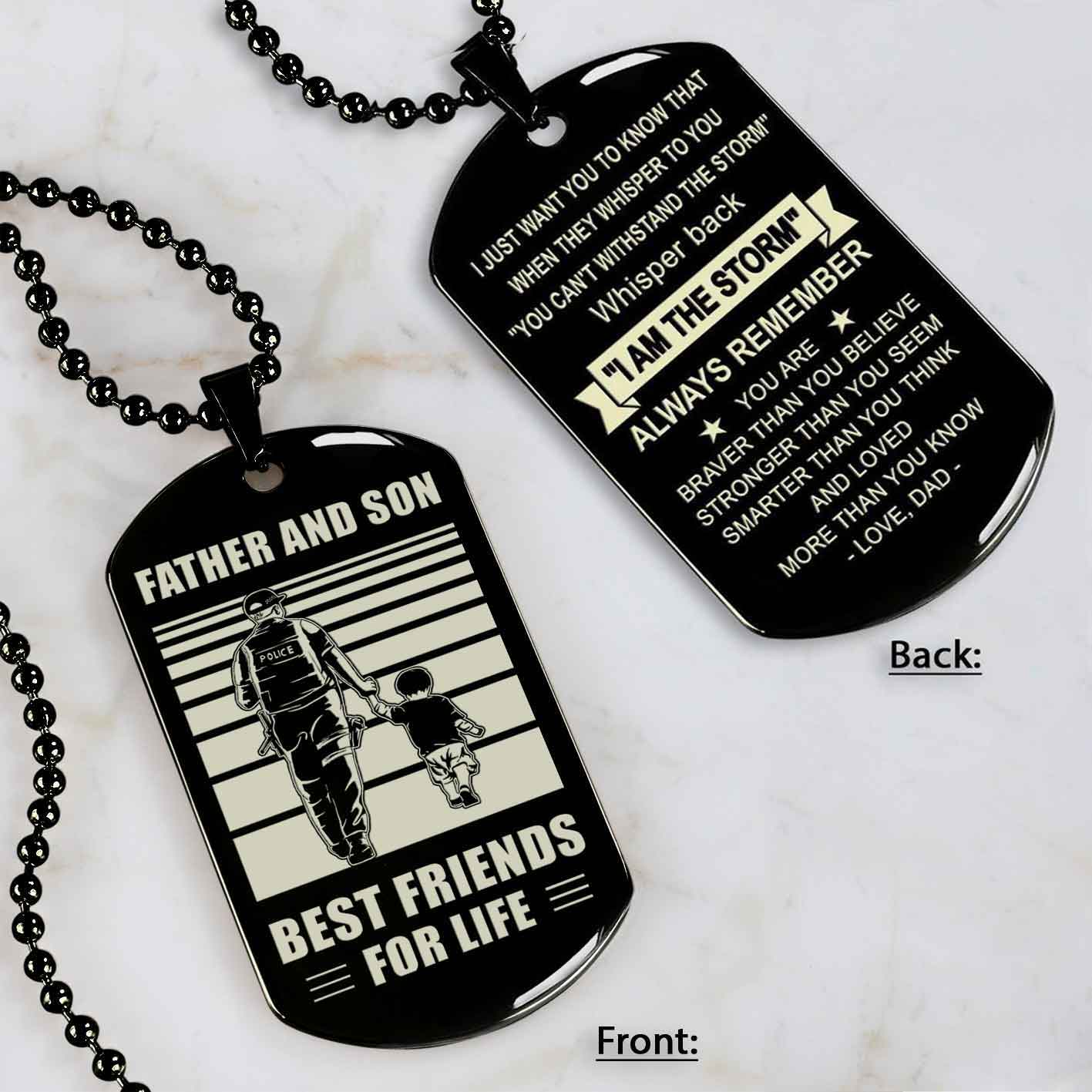 Police Personalized Double Sided Dog Tag Father And Son Best Friends For Life - Message on the back side