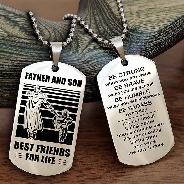 DRB Personalized Double Sided Dog Tag Silver To My Son I Love You - Be Strong When You Are Weak Gift From Dad To Son