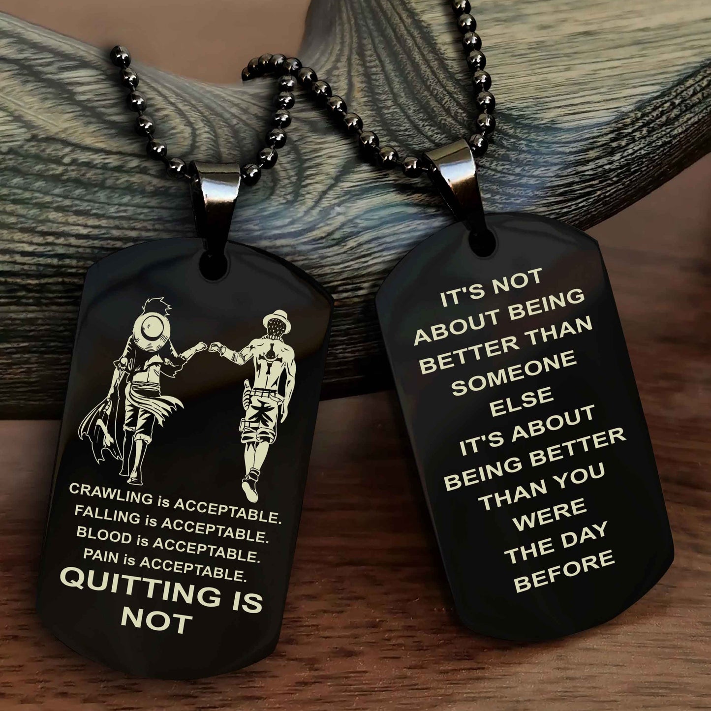 DRB Double Side Dog Tag For Your Friend Quiting Is Not - It's Not About Being Better Than Someone Else