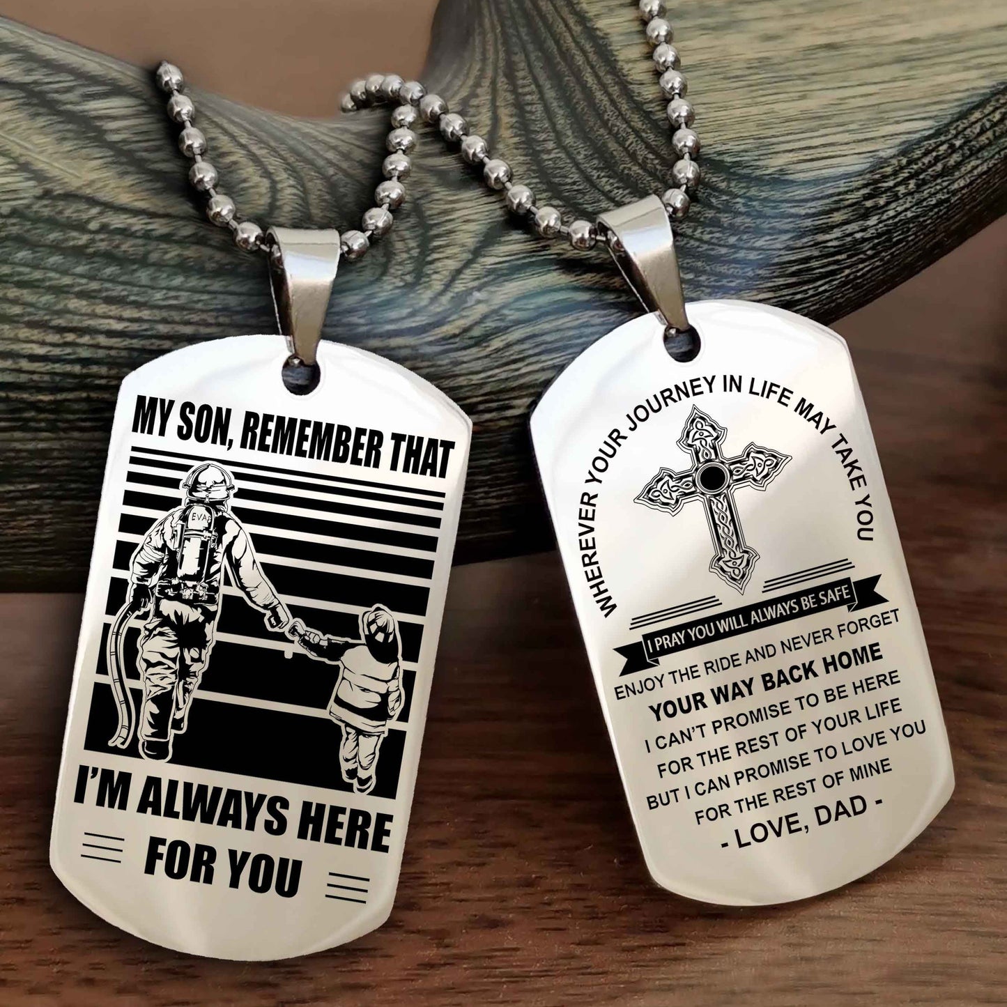DRB Cross Double Sided Dog Tag My Son Remember That - Gift For Son Enjoy The Ride Never Forget Your Way Back Home
