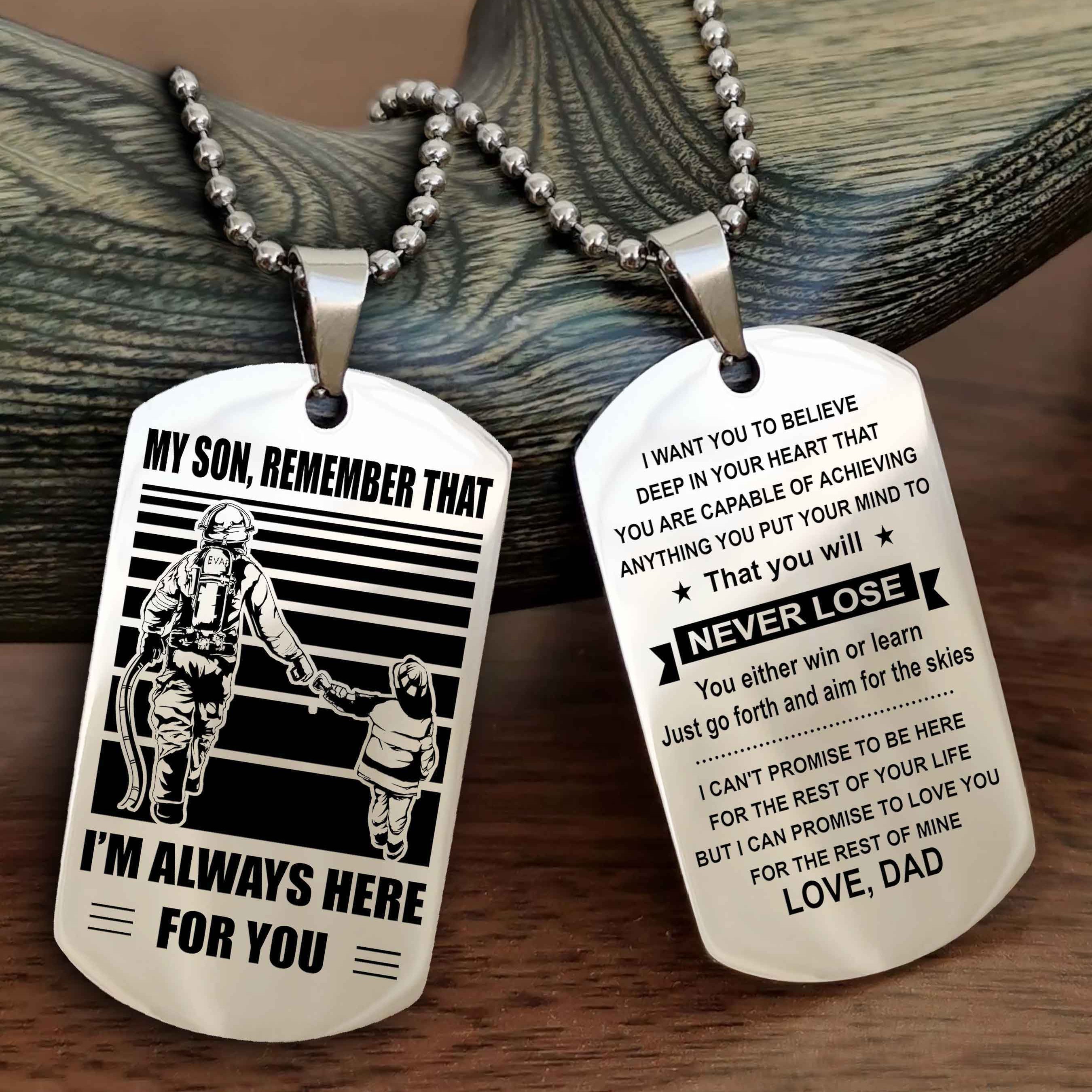 DRB Personalized Double Sided Dog Tag My Son Remember That I Will Always Here You Will Never Lose You Either Win Or Learn