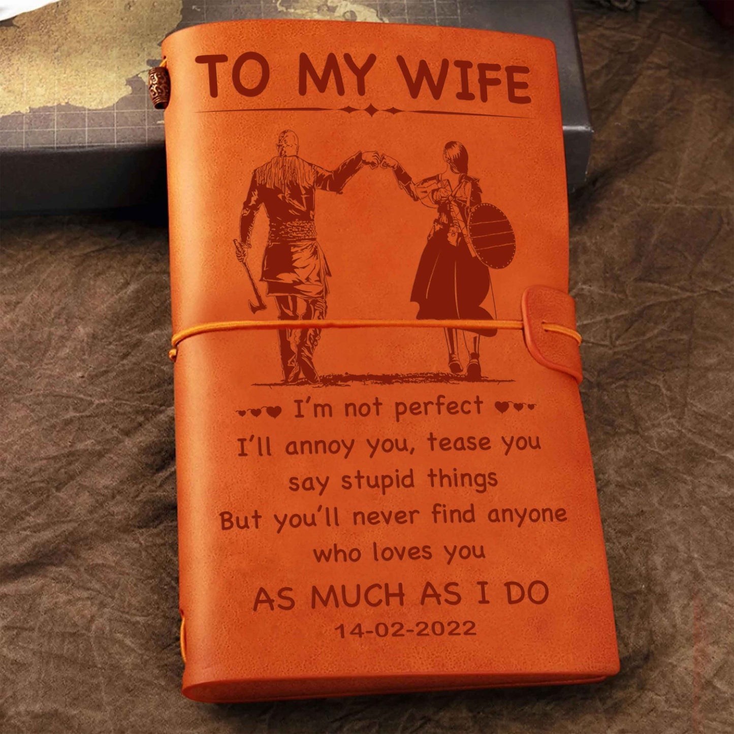 DRB Valentines gifts Vintage Journal Husband to Wife I am not perfect - love you as much as I do