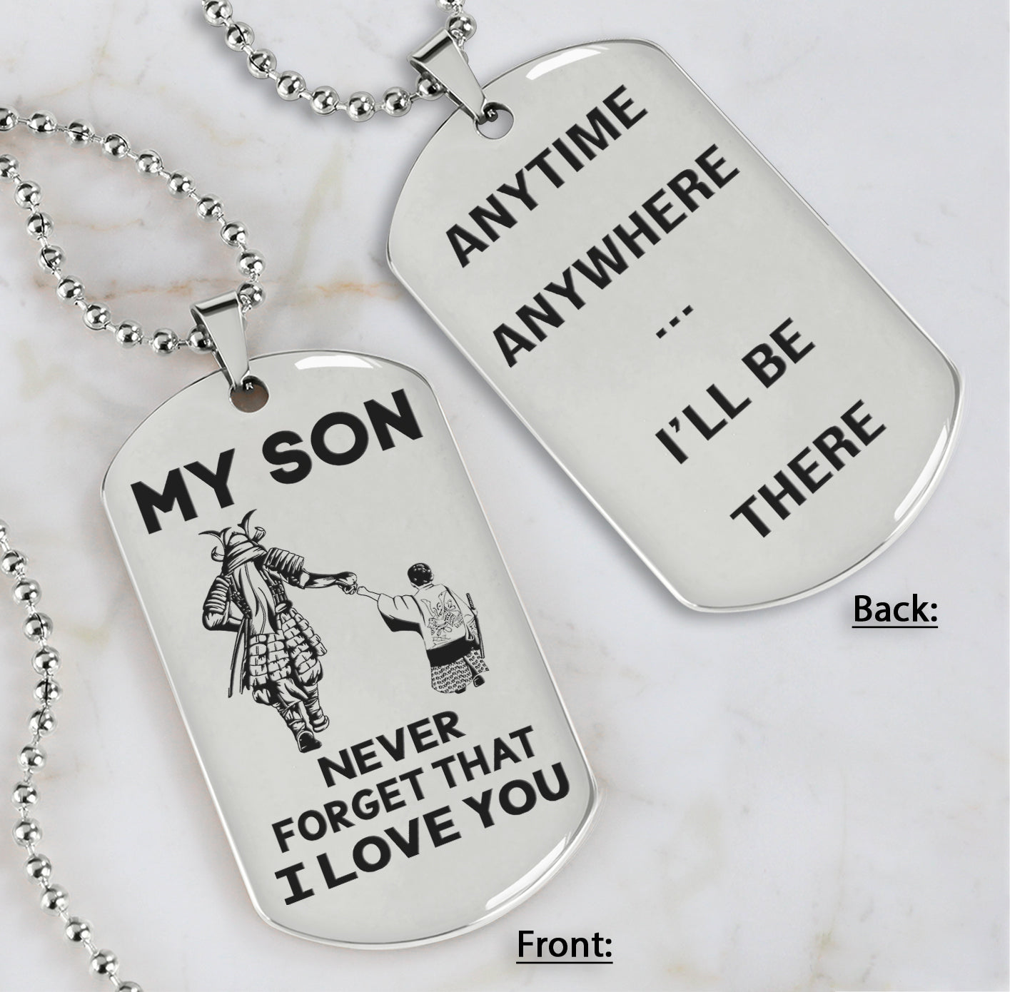 DRB Personalized Double Sided Dog Tag To My Son Never Forget That I Love You - Anytime Anywhere I Will Be There