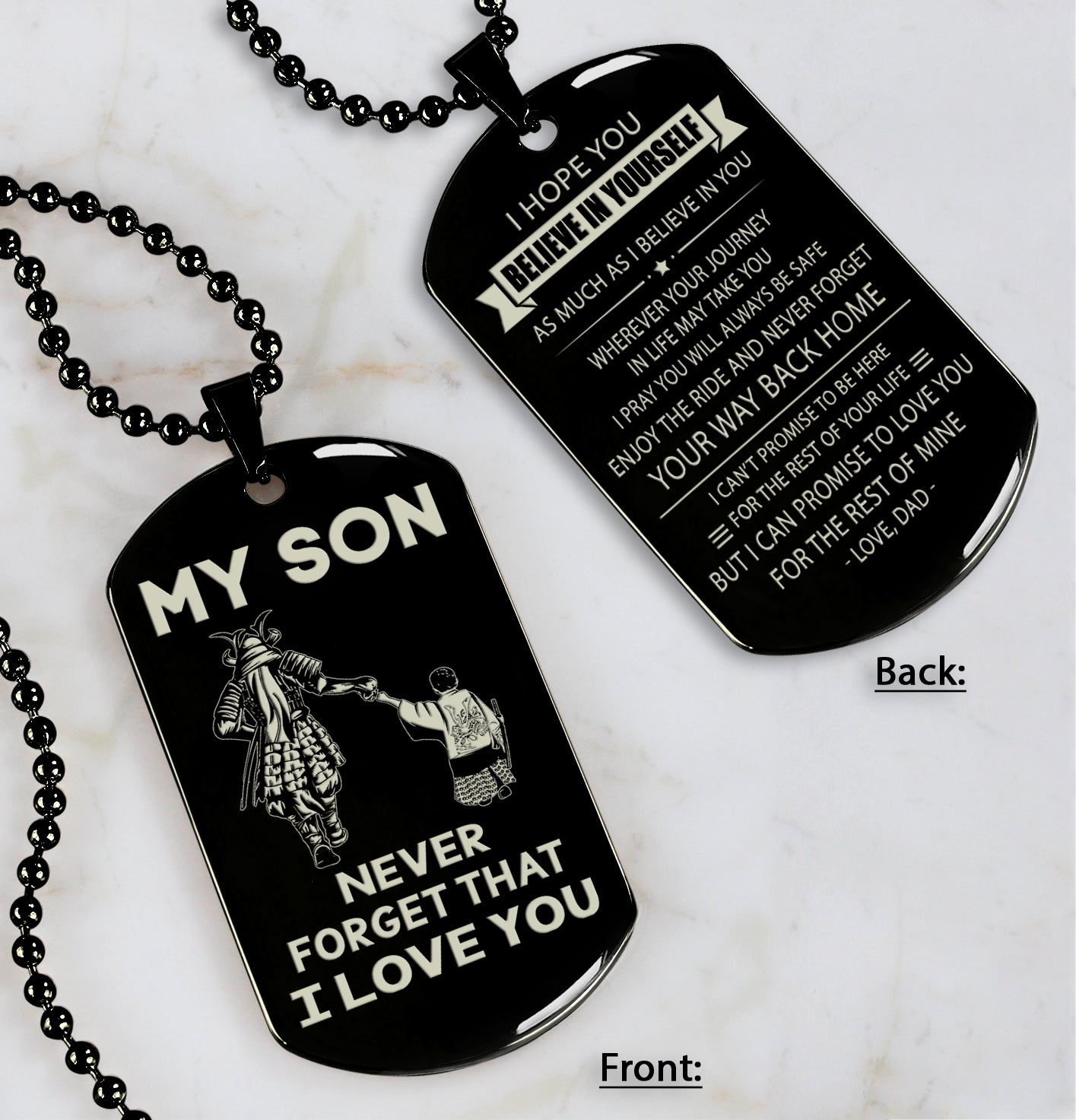 DRB Personalized Double Sided Dog Tag To My Son Never Forget That I Love You - Anytime Anywhere I Will Be There