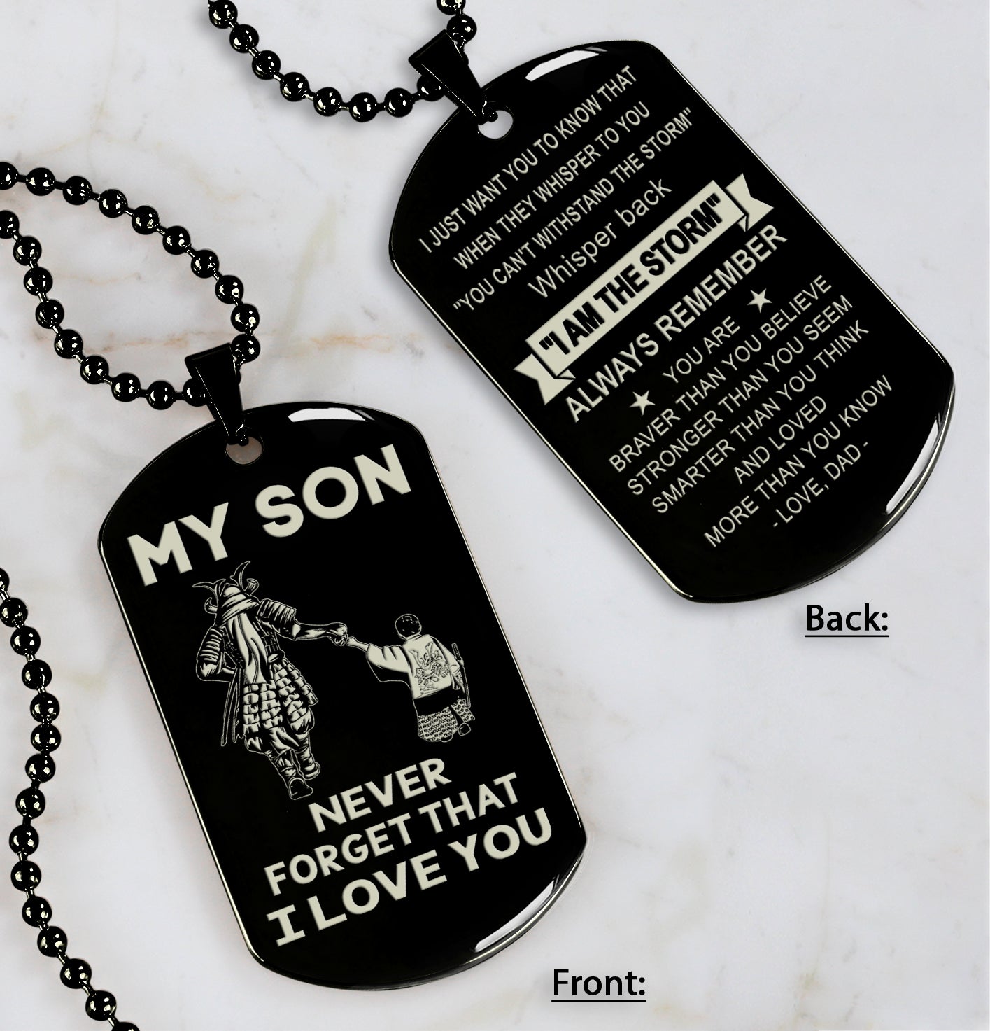 DRB Personalized Double Sided Dog Tag To My Son Never Forget That I Love You - Whisper Back I'm The Storm