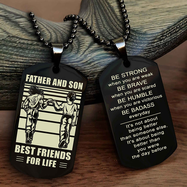 DRB Personalized Double Sided Dog Tag Silver To My Son I Love You - Be Strong When You Are Weak Gift From Dad To Son