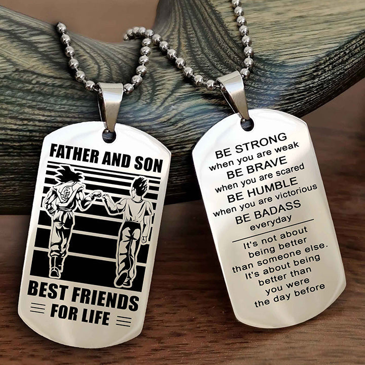 DRB Personalized Double Sided Dog Tag Silver To My Son I Love You - Be Strong When You Are Weak Gift From Dad To Son