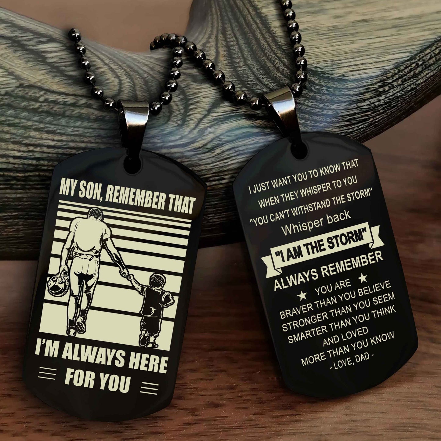 Biker Personalized Double Sided Dog Tag My Son Remember That I Will Always Here Whisper Back I Am The Storm