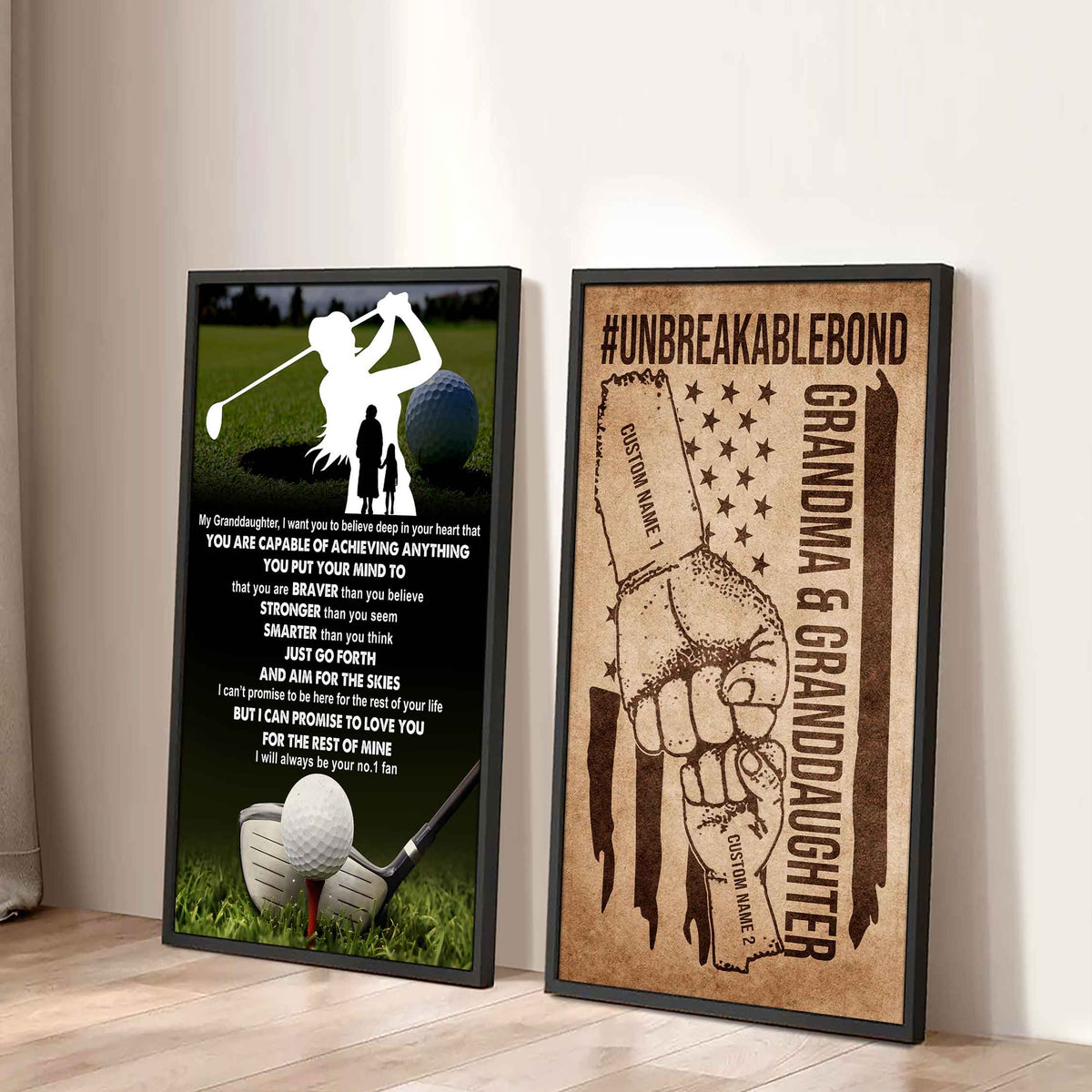 Grandma And Granddaughter UnBreakable Bond - 2 Piece Canvas Wall Art - That You Are Braver Than You Believe And Loved More Than You Know