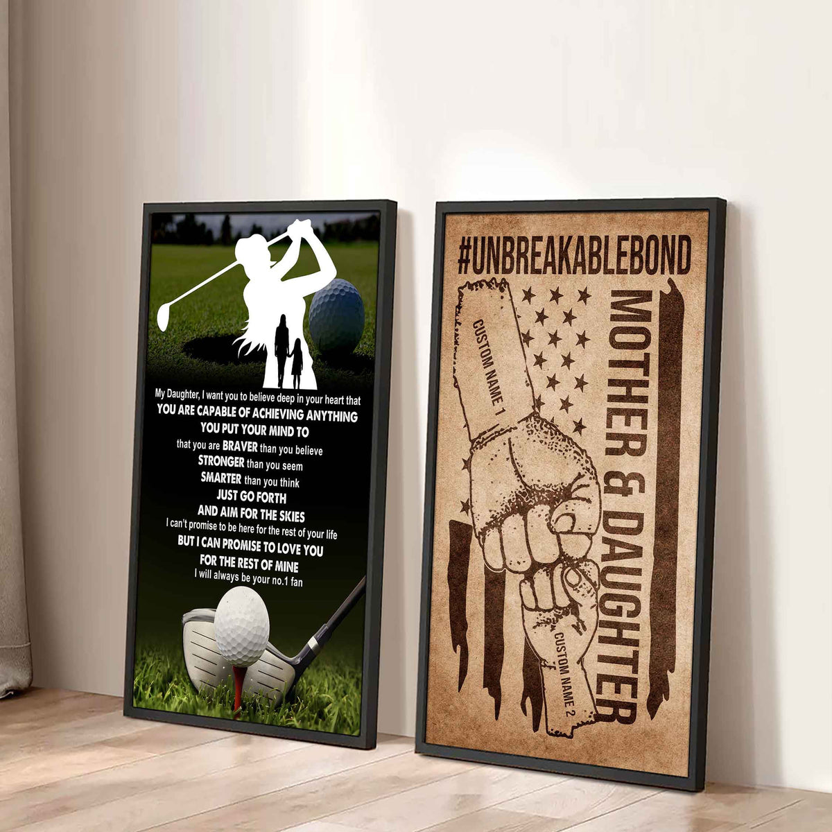 Mother And Daughter UnBreakable Bond - 2 Piece Canvas Wall Art - That You Are Braver Than You Believe And Loved More Than You Know