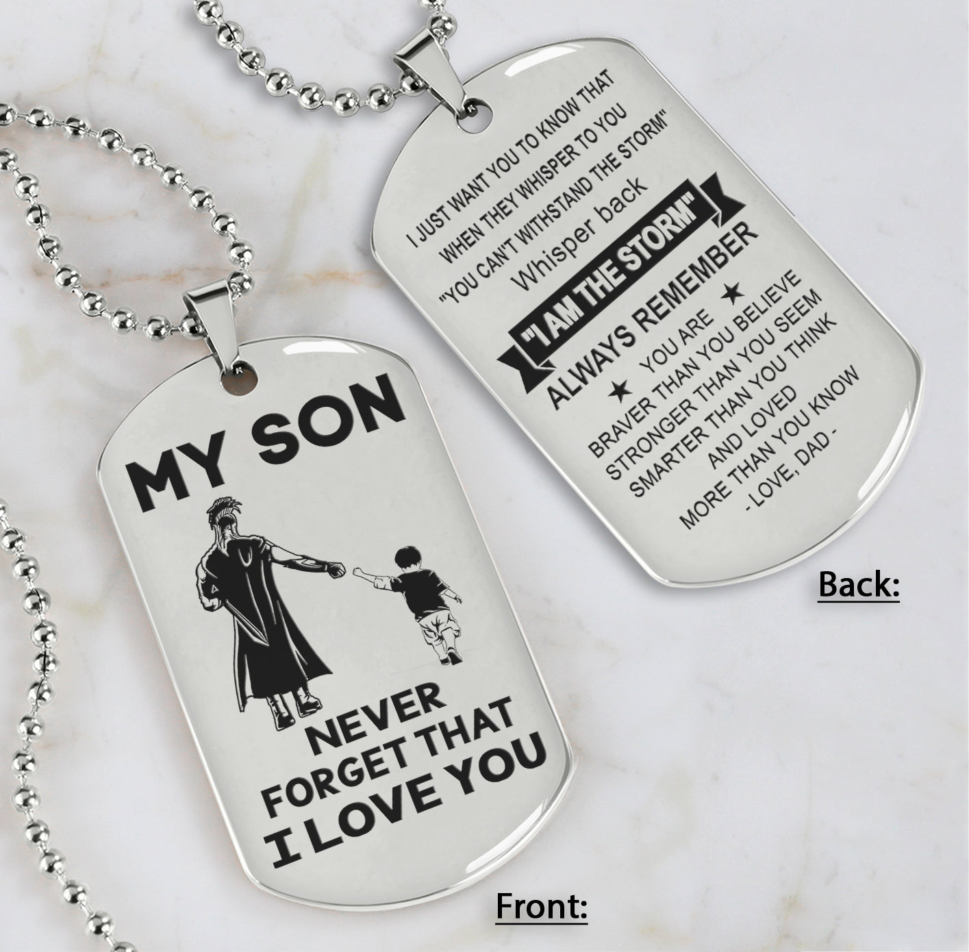 DRB Personalized Double Sided Dog Tag To My Son Never Forget That I Love You - Whisper Back I'm The Storm