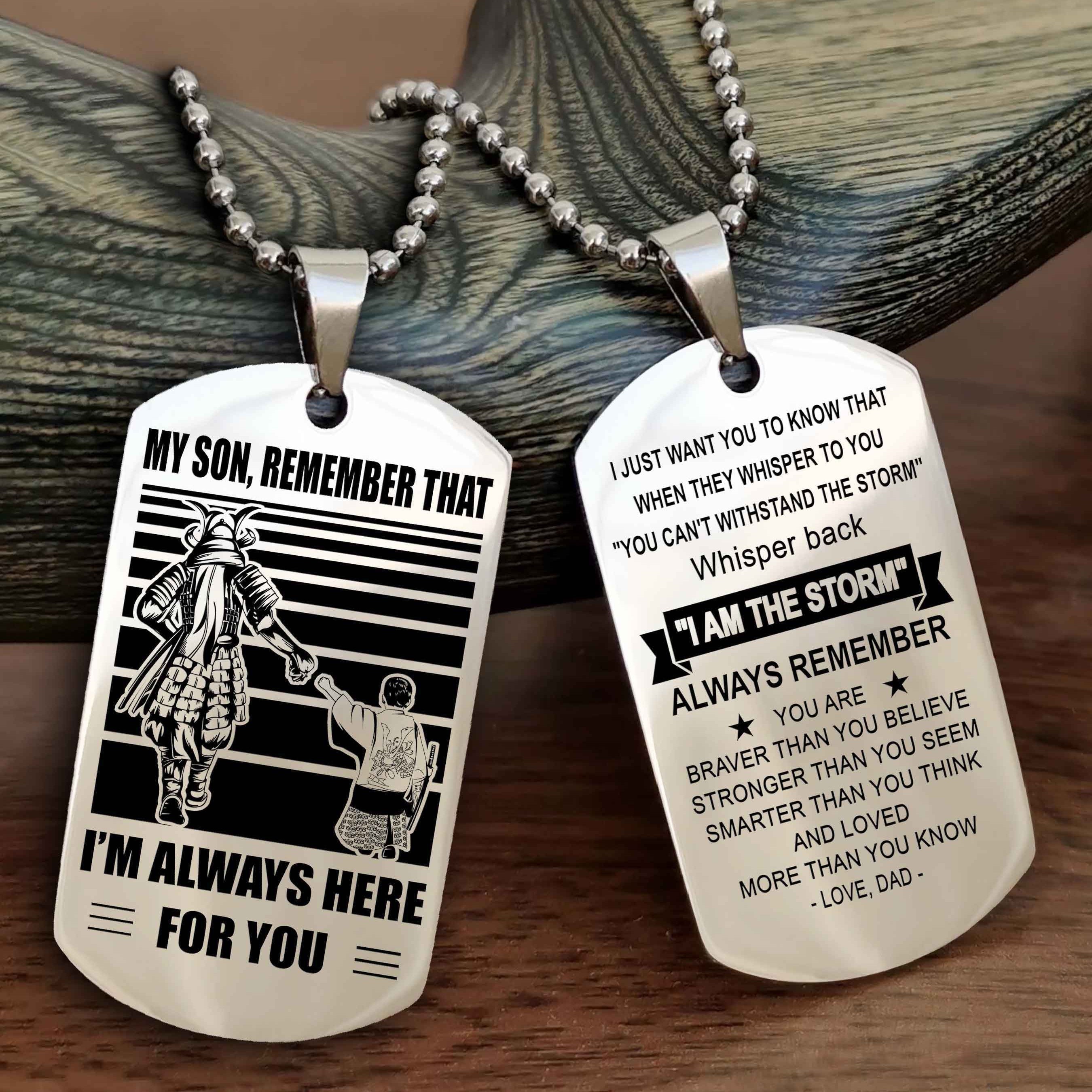Biker Personalized Double Sided Dog Tag My Son Remember That I Will Always Here Whisper Back I Am The Storm