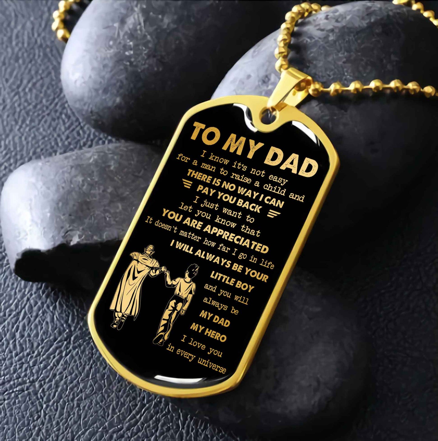Dragon B GK-Father and Son- Millitary Chain 18K Gold Plated To My Dad I Know It's Not Easy - I Will Always Be Your Little Boy Gift From Son To Dad Father's Day Gift