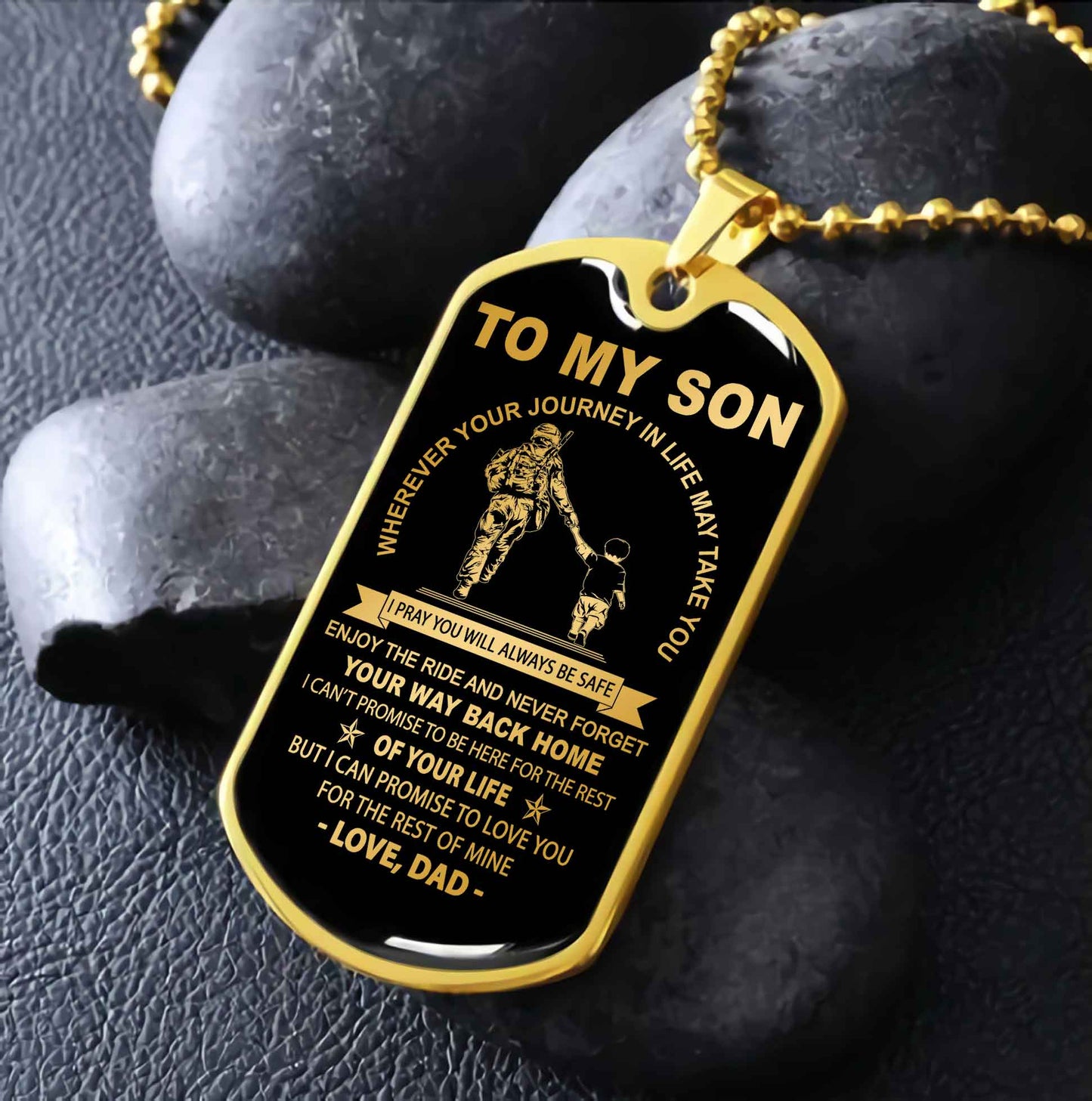 DRB Military Chain 18K Gold Plated Silver Plated To My Son Never Forget Your Way Back Home