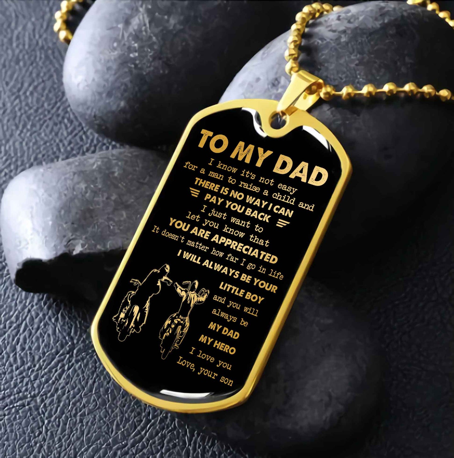 Dragon B GK-Father and Son- Millitary Chain 18K Gold Plated To My Dad I Know It's Not Easy - I Will Always Be Your Little Boy Gift From Son To Dad Father's Day Gift