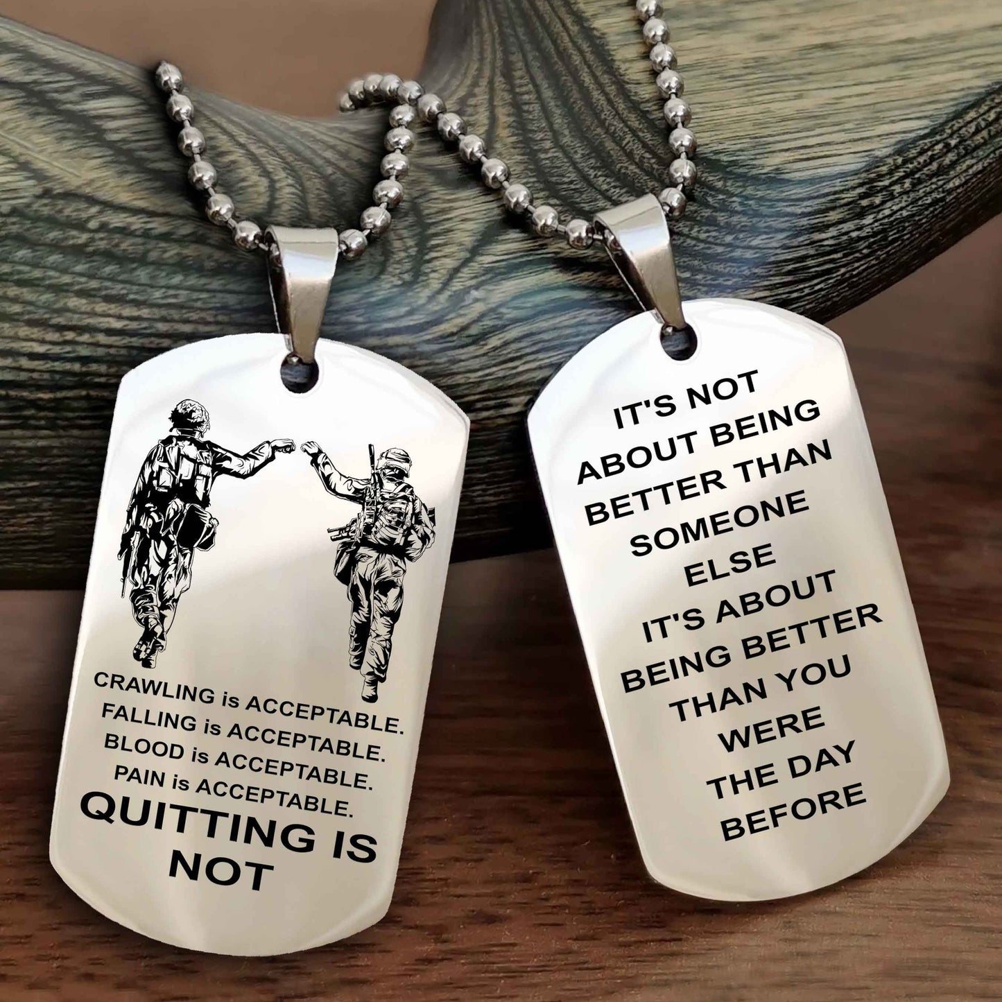 DRB Double Side Dog Tag For Your Friend Quiting Is Not - It's Not About Being Better Than Someone Else