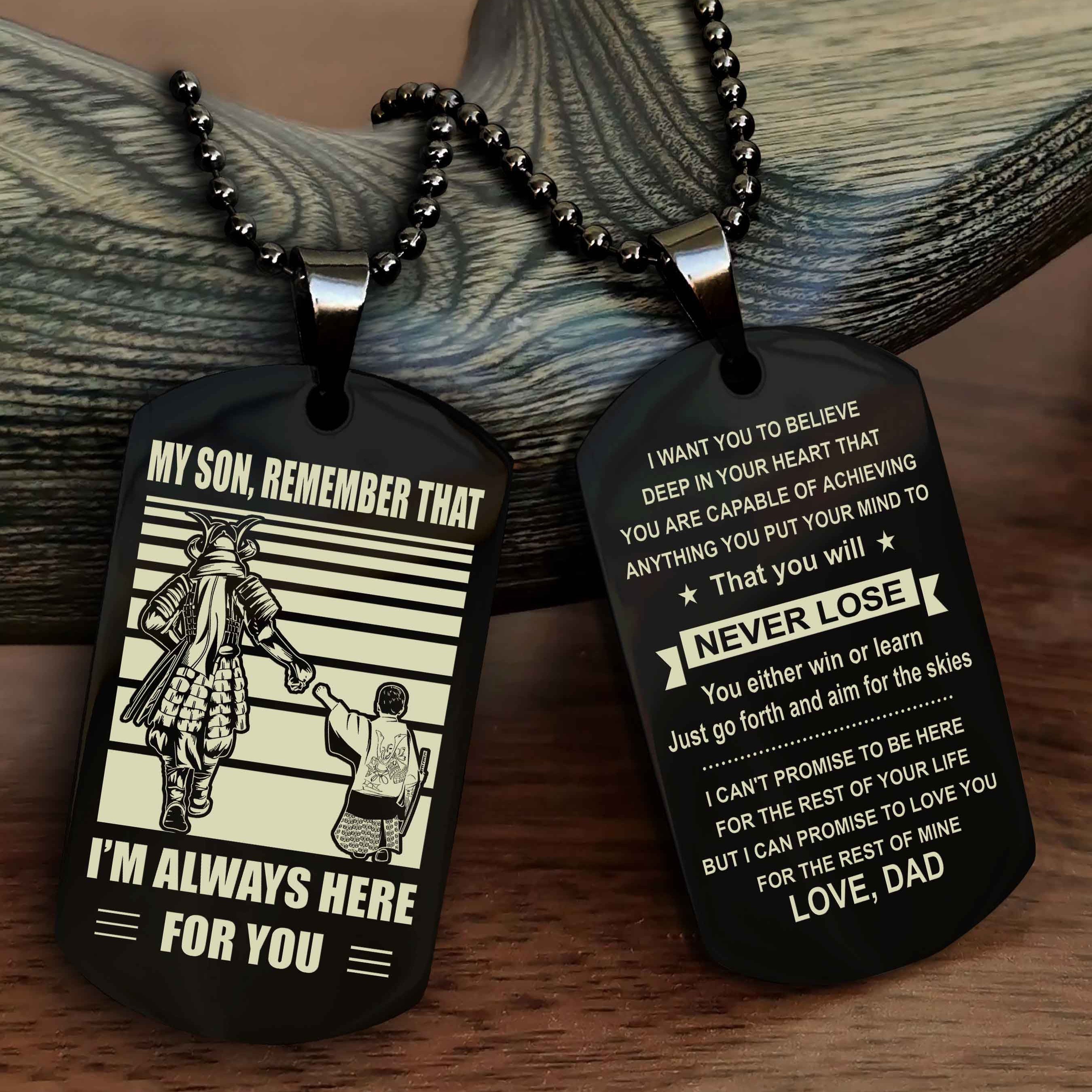 DRB Personalized Double Sided Dog Tag My Son Remember That I Will Always Here You Will Never Lose You Either Win Or Learn
