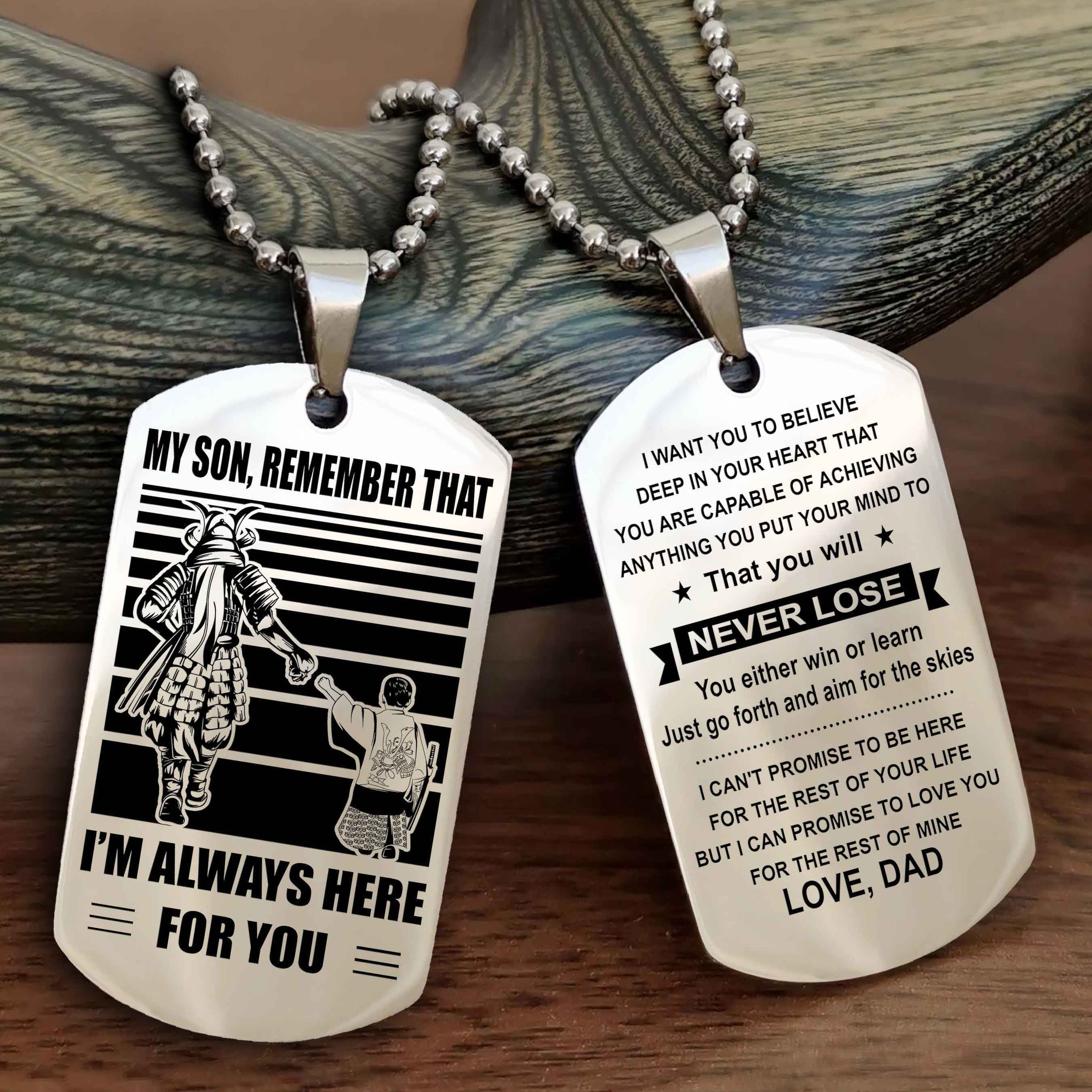 DRB Personalized Double Sided Dog Tag My Son Remember That I Will Always Here You Will Never Lose You Either Win Or Learn