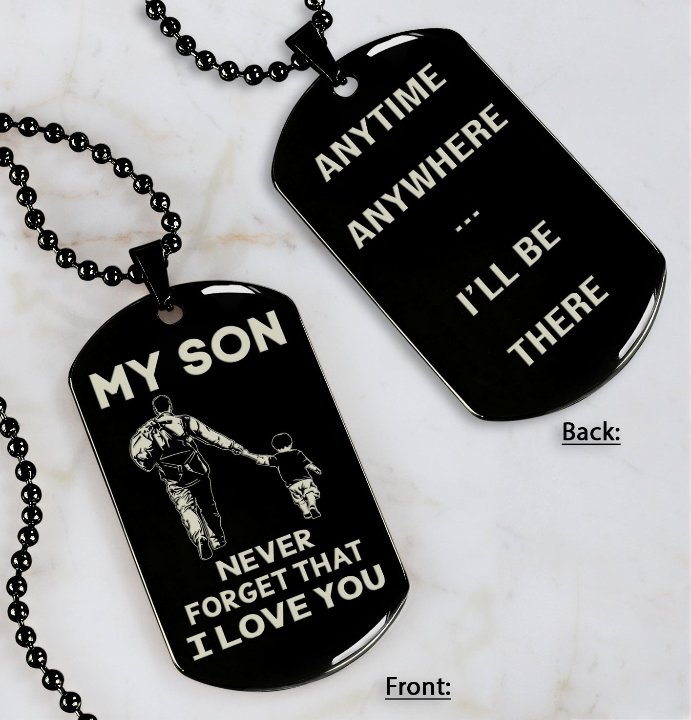 DRB Personalized Double Sided Dog Tag To My Son Never Forget That I Love You - Anytime Anywhere I Will Be There