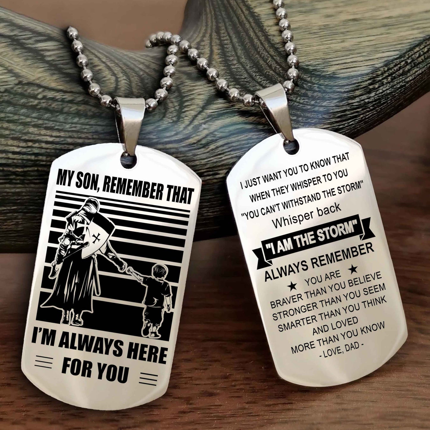 Biker Personalized Double Sided Dog Tag My Son Remember That I Will Always Here Whisper Back I Am The Storm