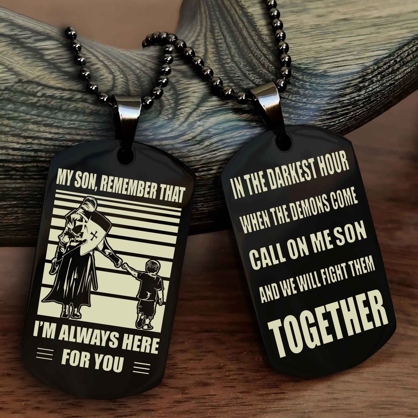 Biker Personalized Double Sided Dog Tag My Son Remember That I Will Always Here Call On Me Son And We Will Fight Them Together