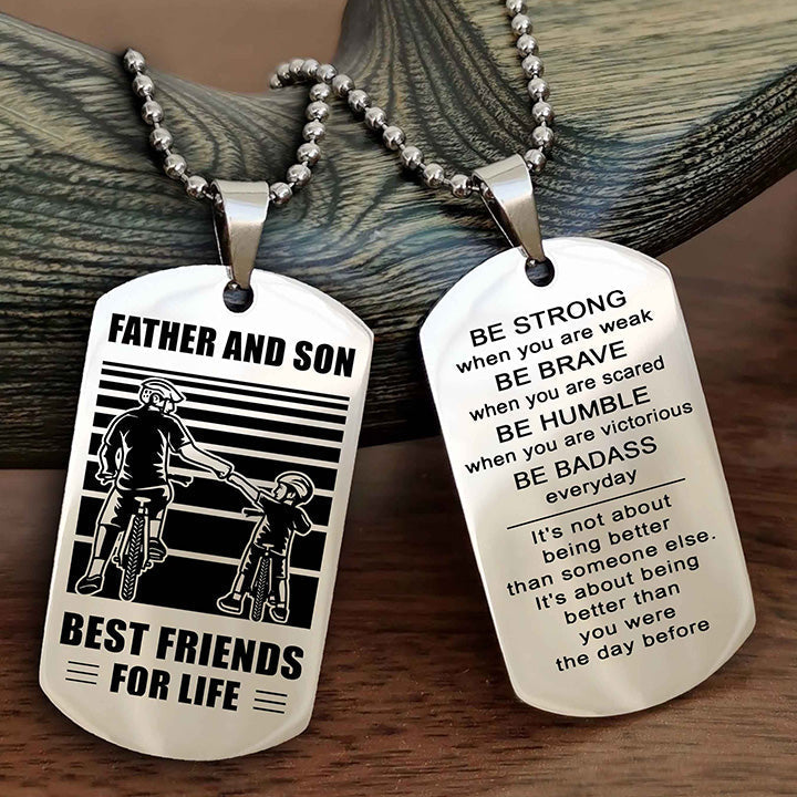 DRB Personalized Double Sided Dog Tag Silver To My Son I Love You - Be Strong When You Are Weak Gift From Dad To Son