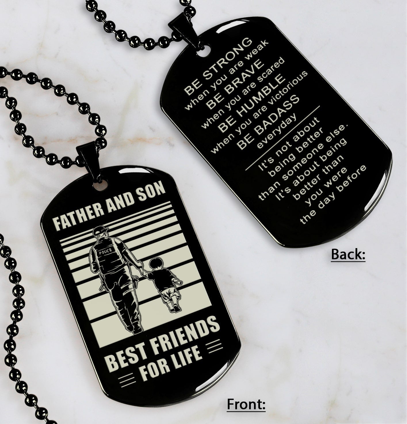 Police Personalized Double Sided Dog Tag Father And Son Best Friends For Life - Message on the back side