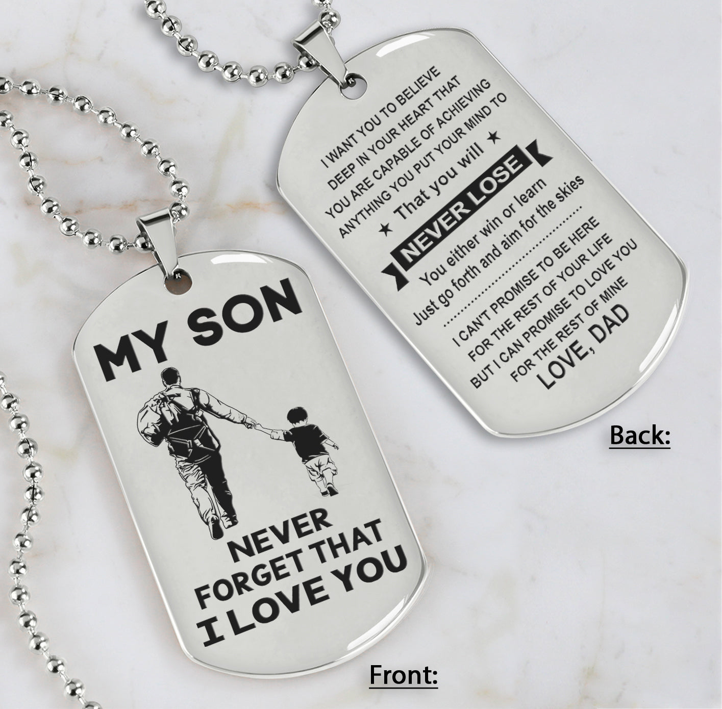 DRB Personalized Double Sided Dog Tag To My Son Never Forget That I Love You - You Will Never Lose You Either Win Or Learn