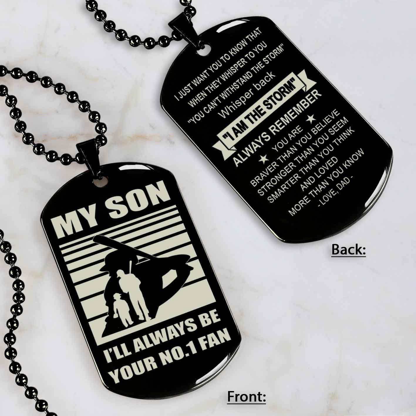 Sport Personalized Double Sided Dog Tag I Will Always Be Your No 1 Fan - Whisper Back I'm The Storm Gift From Dad To Son