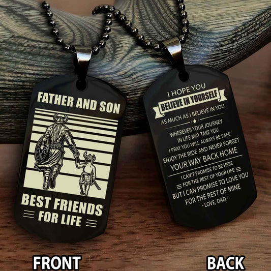 Viking Personalized Double Sided Dog Tag Silver To My Son I Love You - Enjoy The Ride And Never Forget Your Way Back Home From