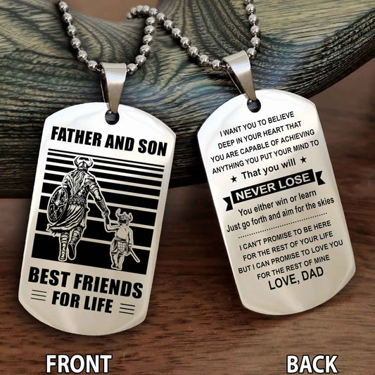 Viking Personalized Double Sided Dog Tag Silver To My Son I Love You - You Will Never Lose You Either Win Or Learn From Dad To Son