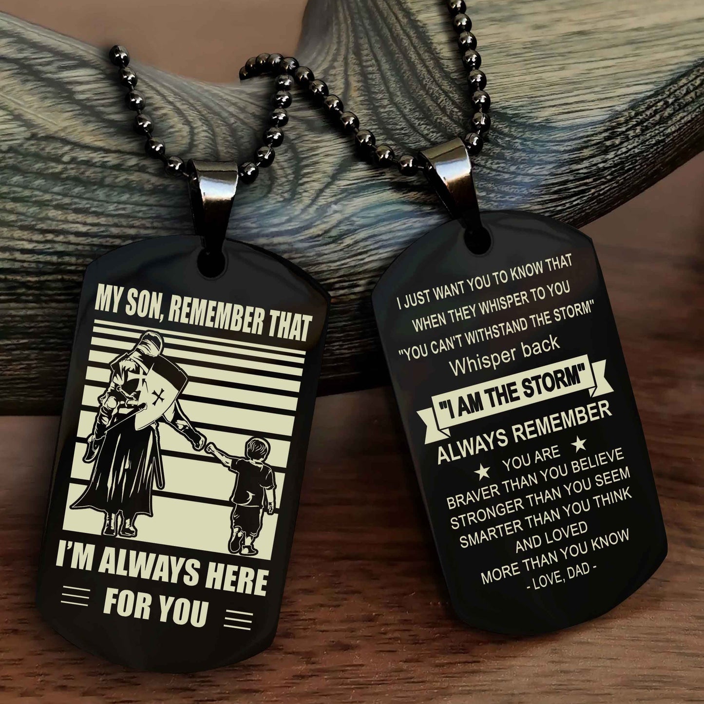 Biker Personalized Double Sided Dog Tag My Son Remember That I Will Always Here Whisper Back I Am The Storm